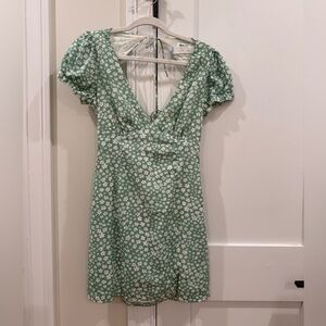 Princess Polly Green Sundress with Puff Sleeves and Scoop Neck